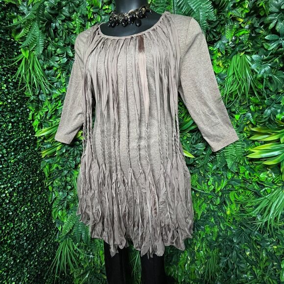 Women Tops Small Brown Braided Fringe Tasseled Accent Blouse KLOSET THERAPY 1601 - Picture 3 of 11